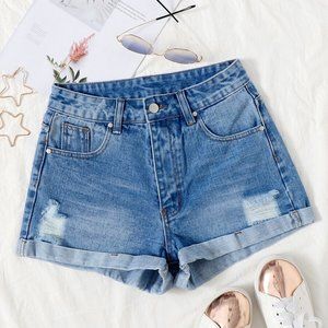 Shein Roll Hem Ripped Denim Shorts NWOT